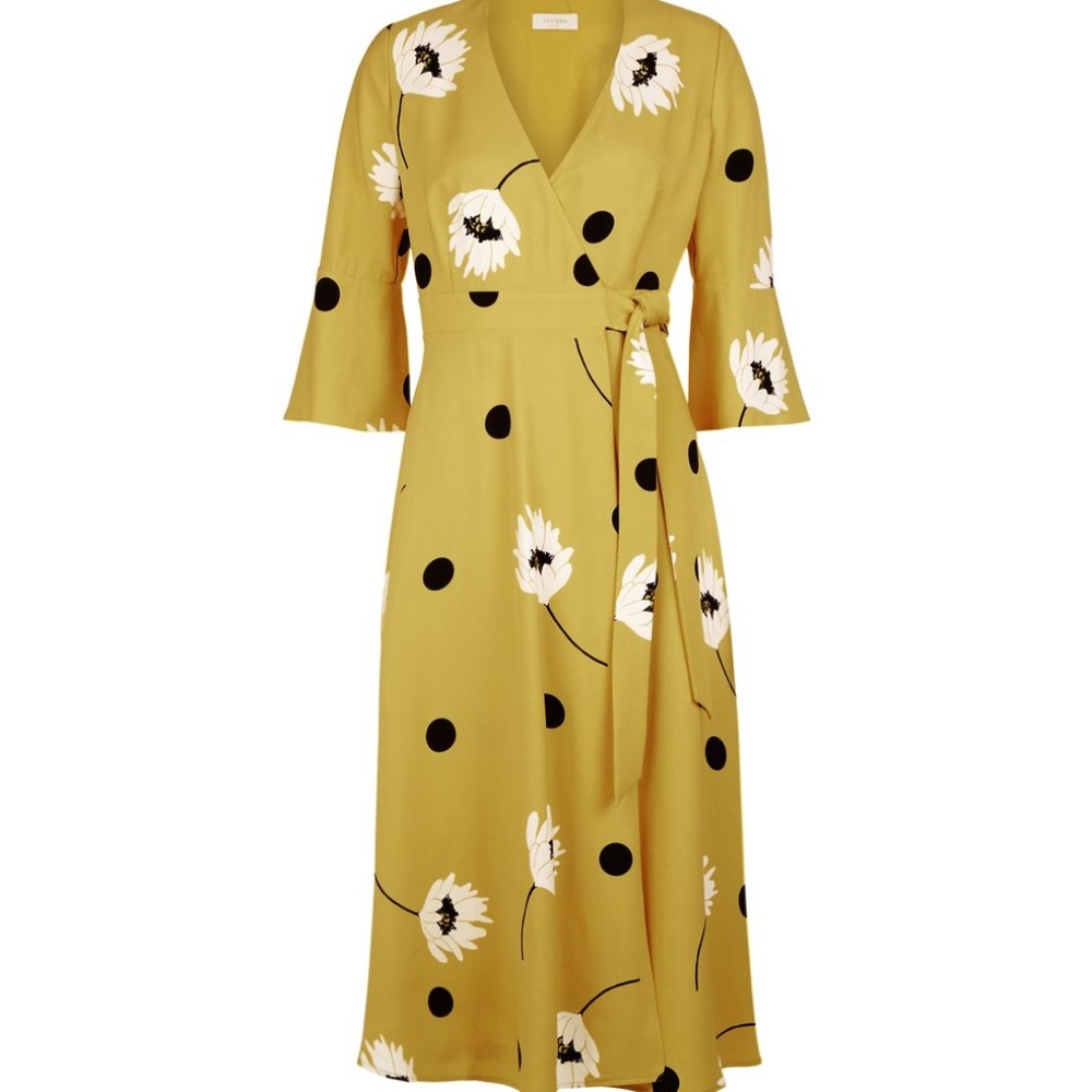 HOBBS JEANNE FLORAL SLEEVE DRESS, YELLOW/MULTI